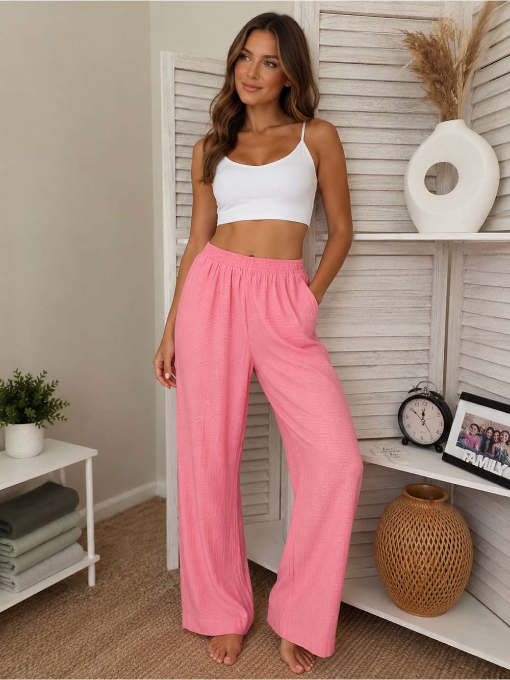 Alfred Dunner Pink Wide-Leg Elastic Waist Pants